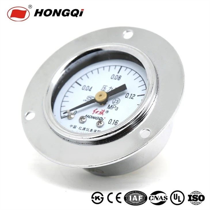 Y-40 Back Connection 0-0.16MPa Black Paint Steel Pressure Gauge With Flanged